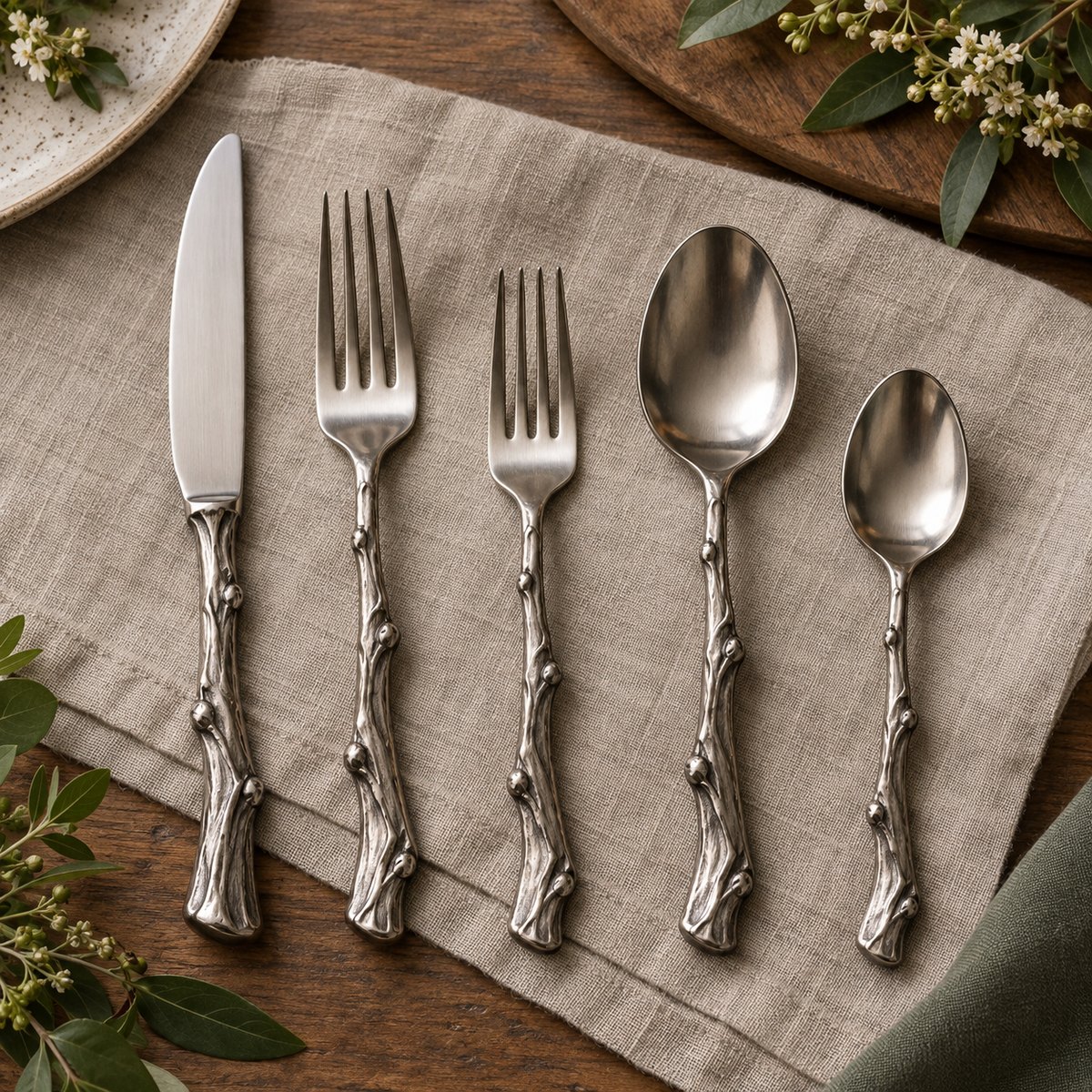 Forest Branch 5-Piece Stainless Steel Flatware Set, TX-N090, original OEM ODM concept