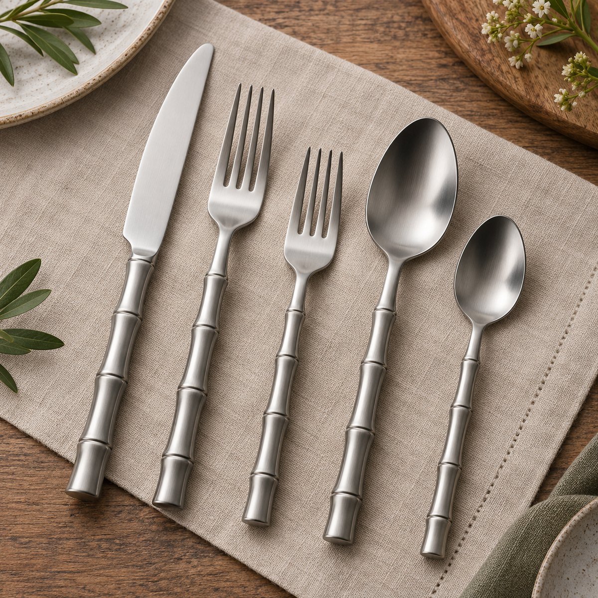 Bamboo Line 5-Piece Stainless Steel Flatware Set, TX-N091, original OEM ODM concept