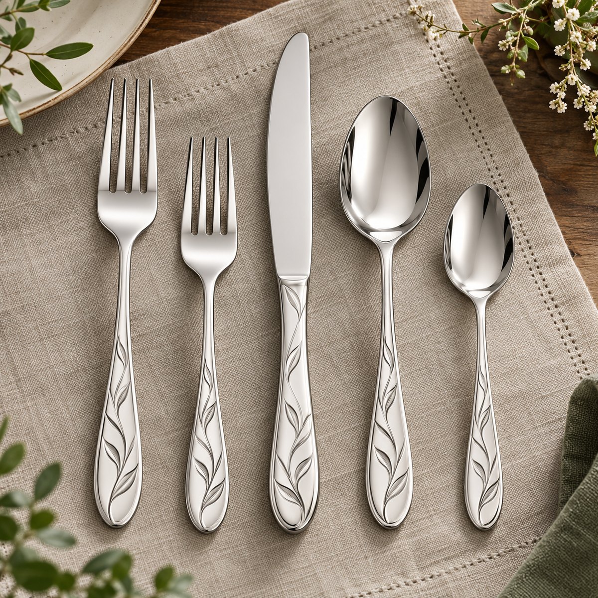 Leaf Relief 5-Piece Stainless Steel Flatware Set, TX-N092, original OEM ODM concept