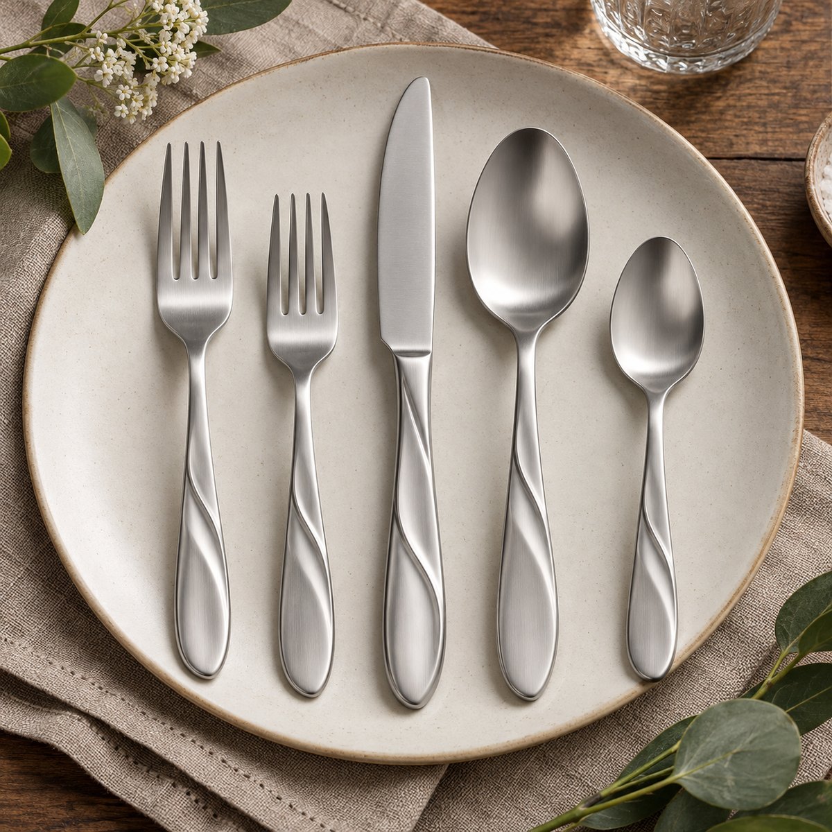 Sculpted Wave 5-Piece Stainless Steel Flatware Set, TX-N094, original OEM ODM concept