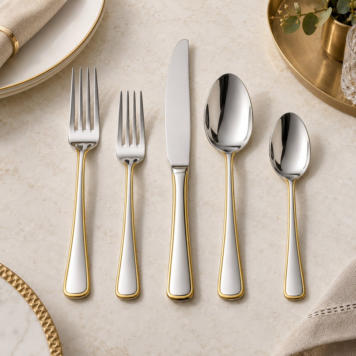 Gold Edge 5-Piece Stainless Steel Flatware Set, TX-N100, original OEM ODM concept