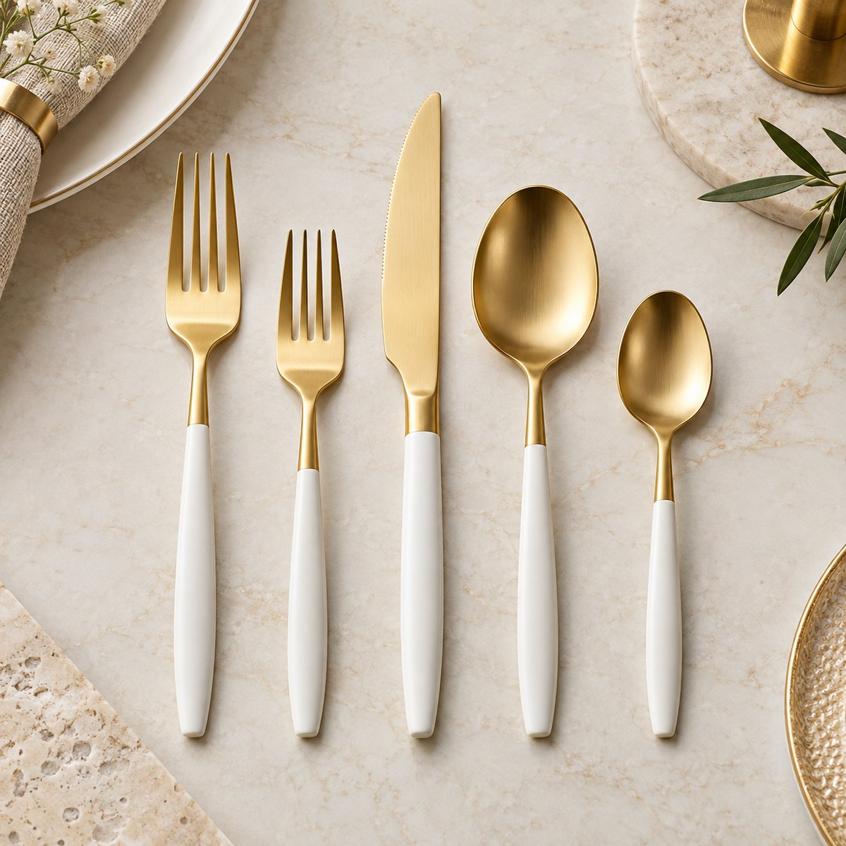 White Gold 5-Piece Stainless Steel Flatware Set, TX-N101, original OEM ODM concept