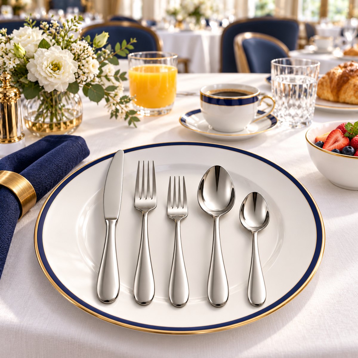 20-Piece Mirror Polish Hotel Flatware Set, TX-N105, digitally staged sourcing reference