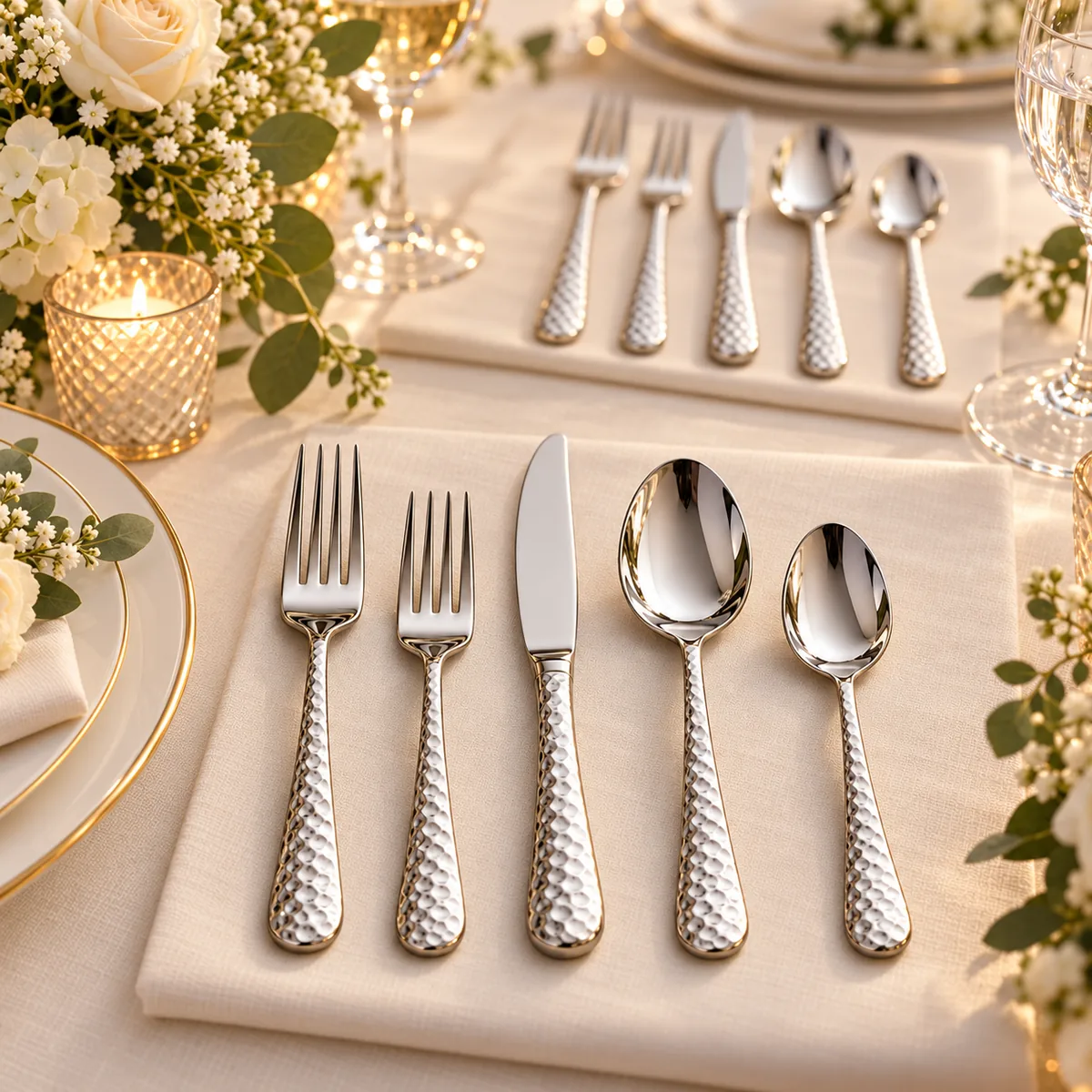 16-piece hammered stainless steel flatware set for wholesale buyers