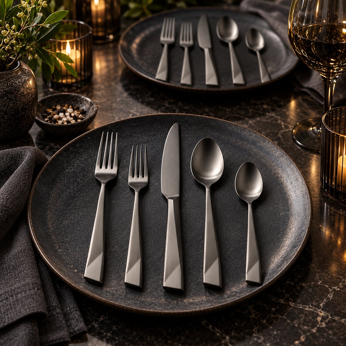 20-Piece Gunmetal Restaurant Flatware Set, TX-N108, digitally staged sourcing reference