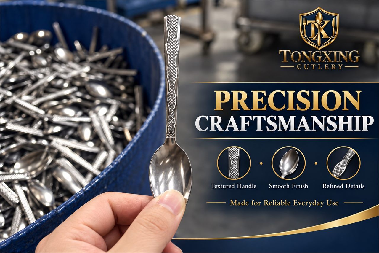 Inspection of stainless steel flatware surface and detail