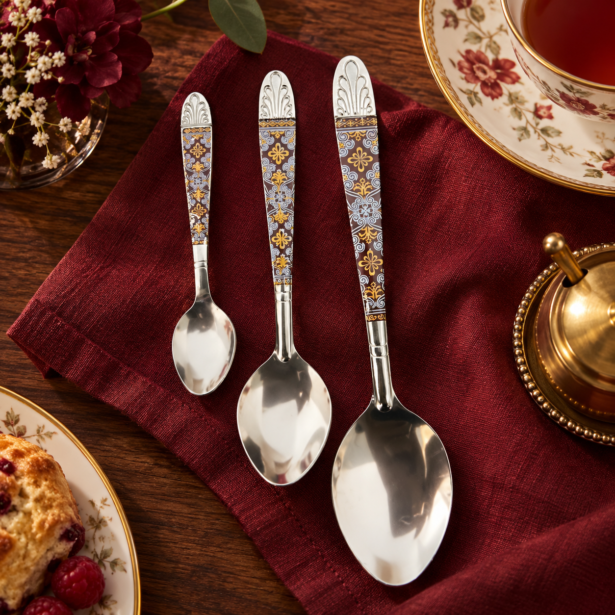 Heritage floral spoon collection for afternoon tea